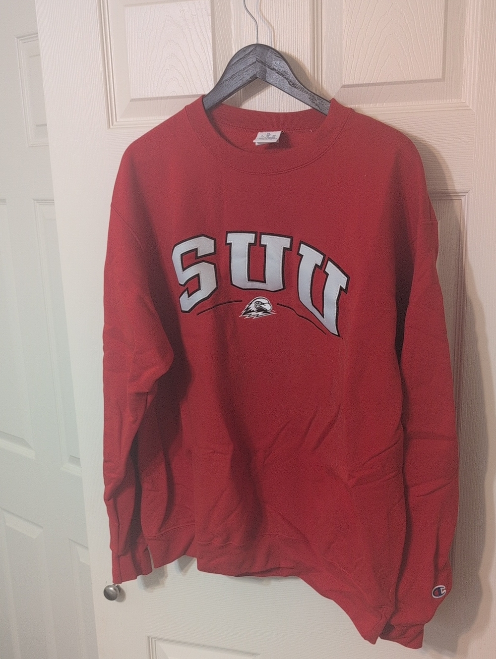Champion Red SUU Crewneck Sweatshirt with White Lettering